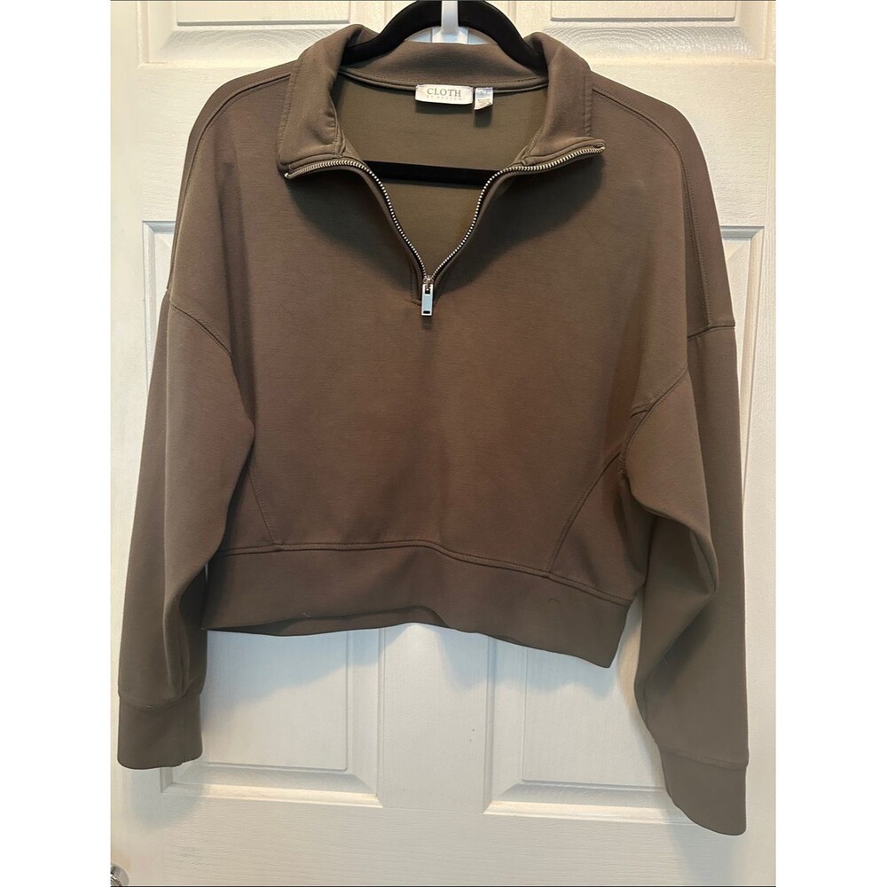 Olive Cropped Half-Zip Sweatshirt Size S